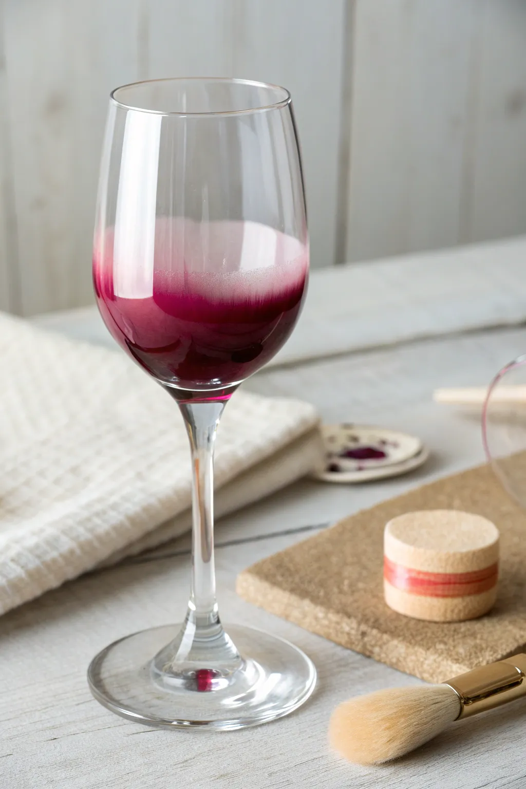 Beginner-friendly ombre wine glass: rich base fade to blush with a crisp clear rim band