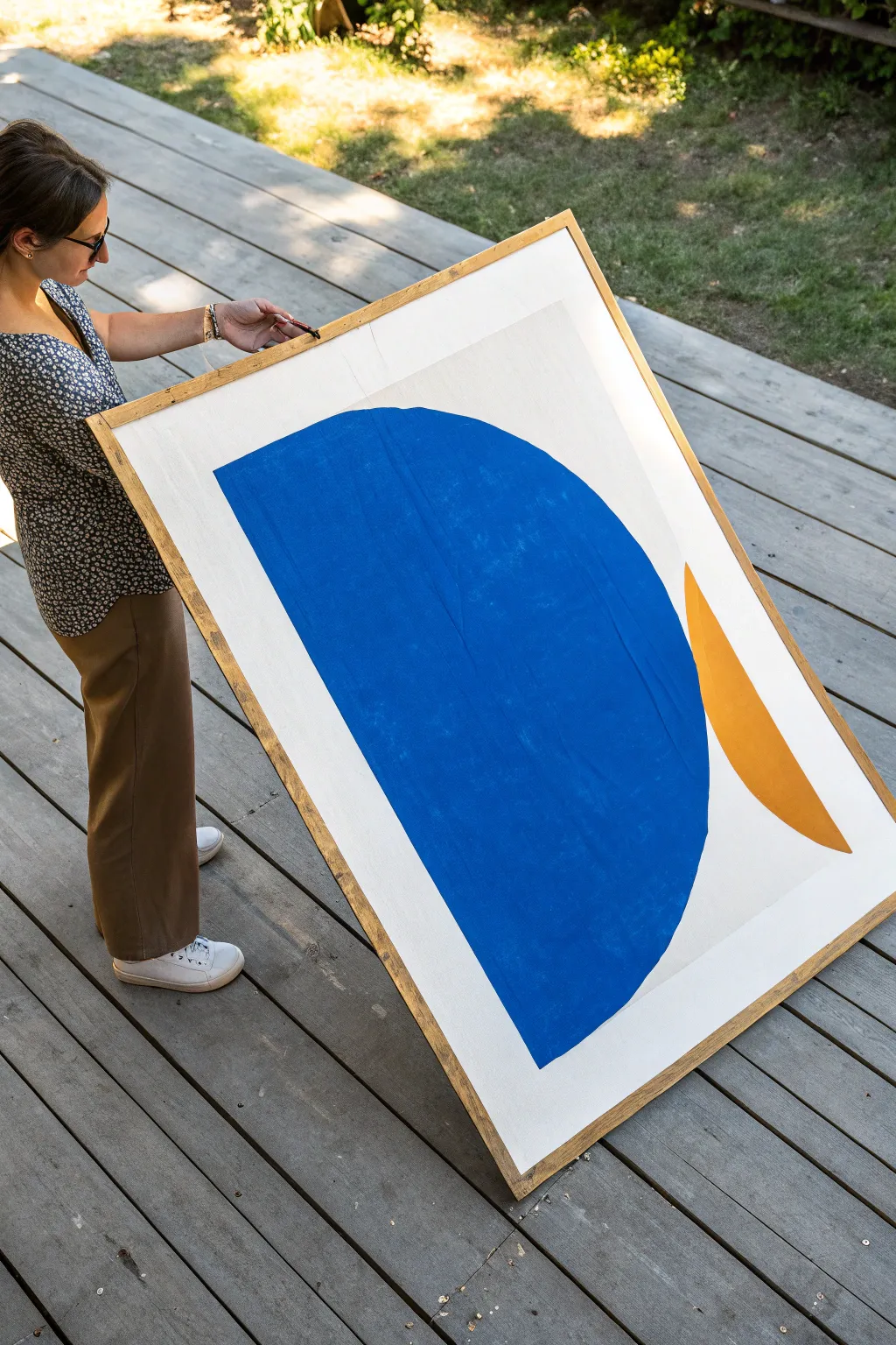 Minimal negative space shape painting in 3 bold hues for a clean Scandinavian boho look.