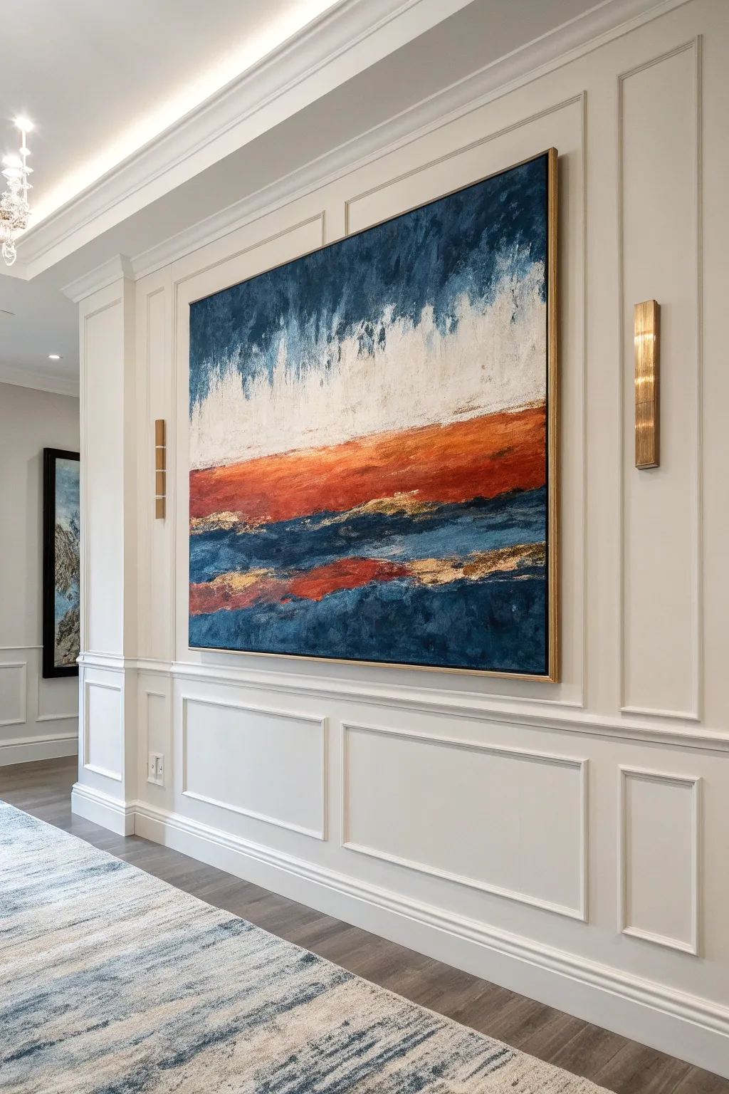 Chic abstract acrylic wall art with shimmering metallic accents for a modern boho space