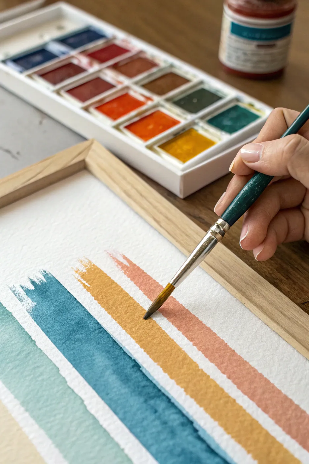 Satisfying credit-card paint scrape reveal with bold layered color bands and clean minimalist vibes