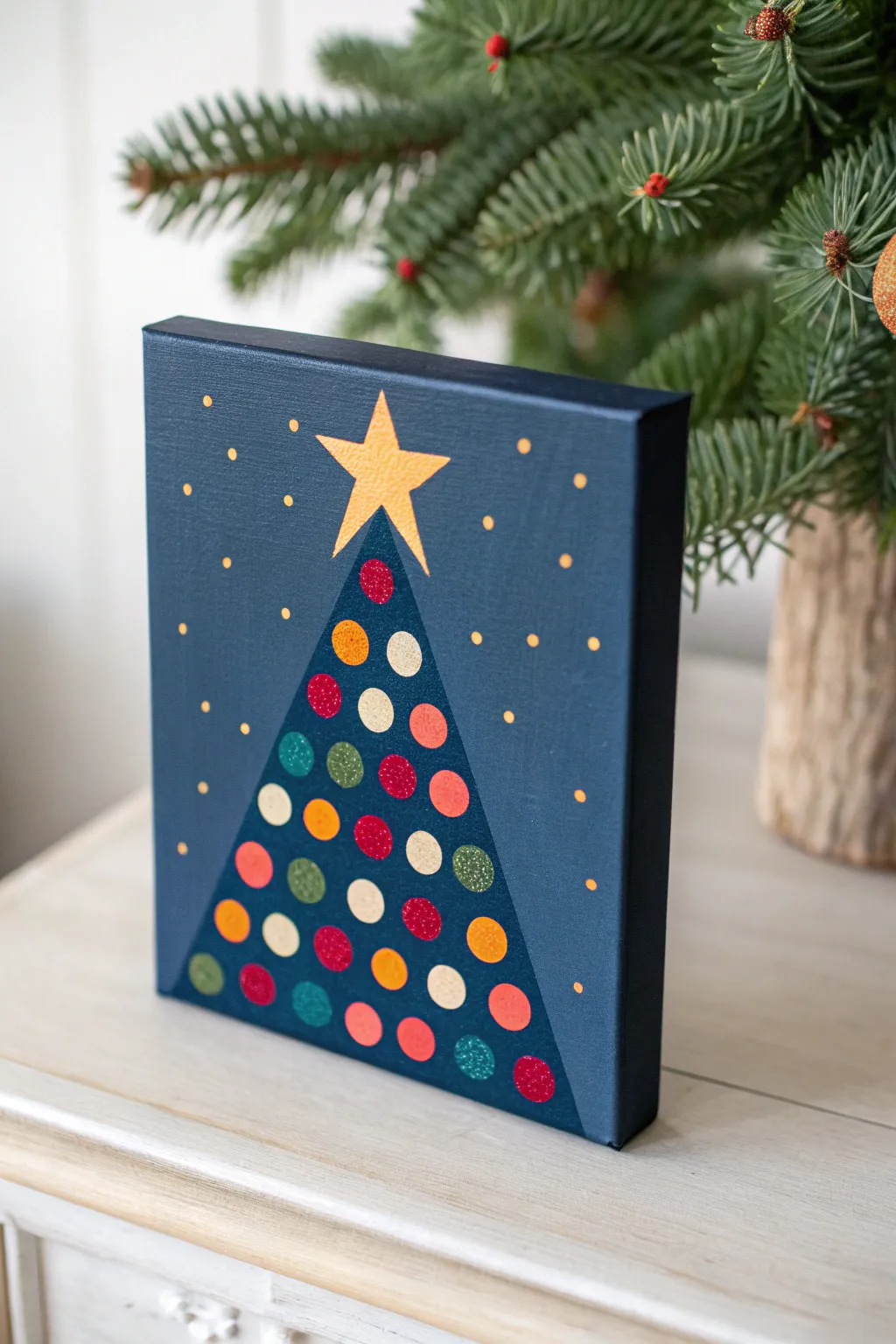 Easy acrylic dot tree with a bright star, minimalist yet boho Christmas art you can paint today.