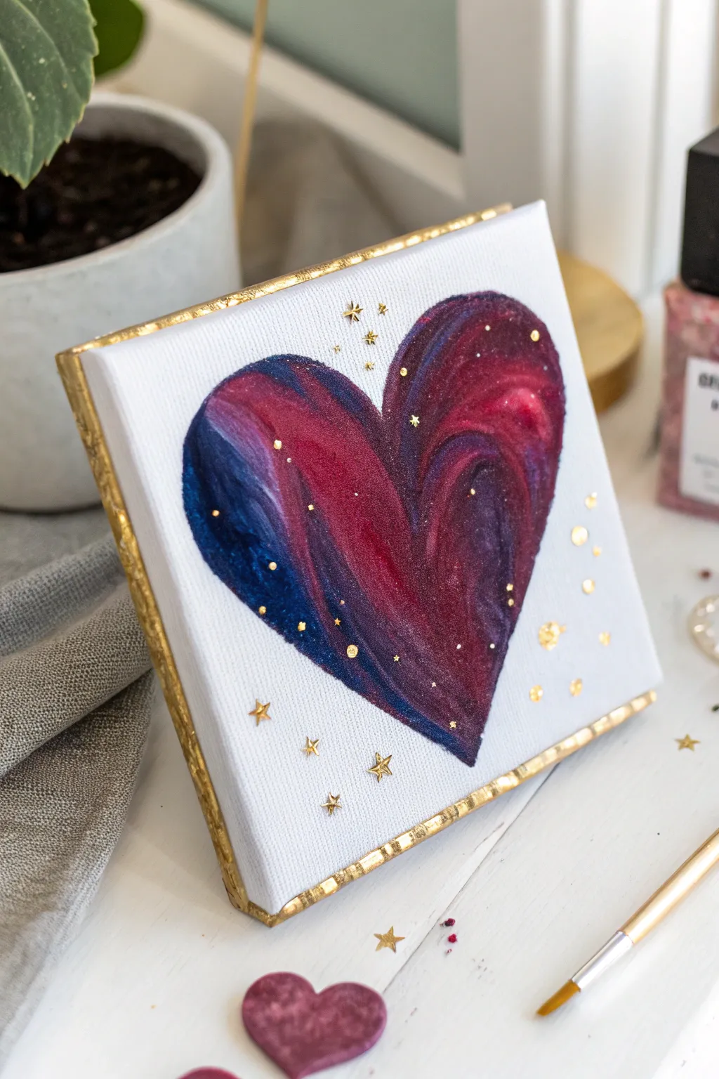 Deep jewel-tone heart with subtle metallic accents for an elegant, modern acrylic look.