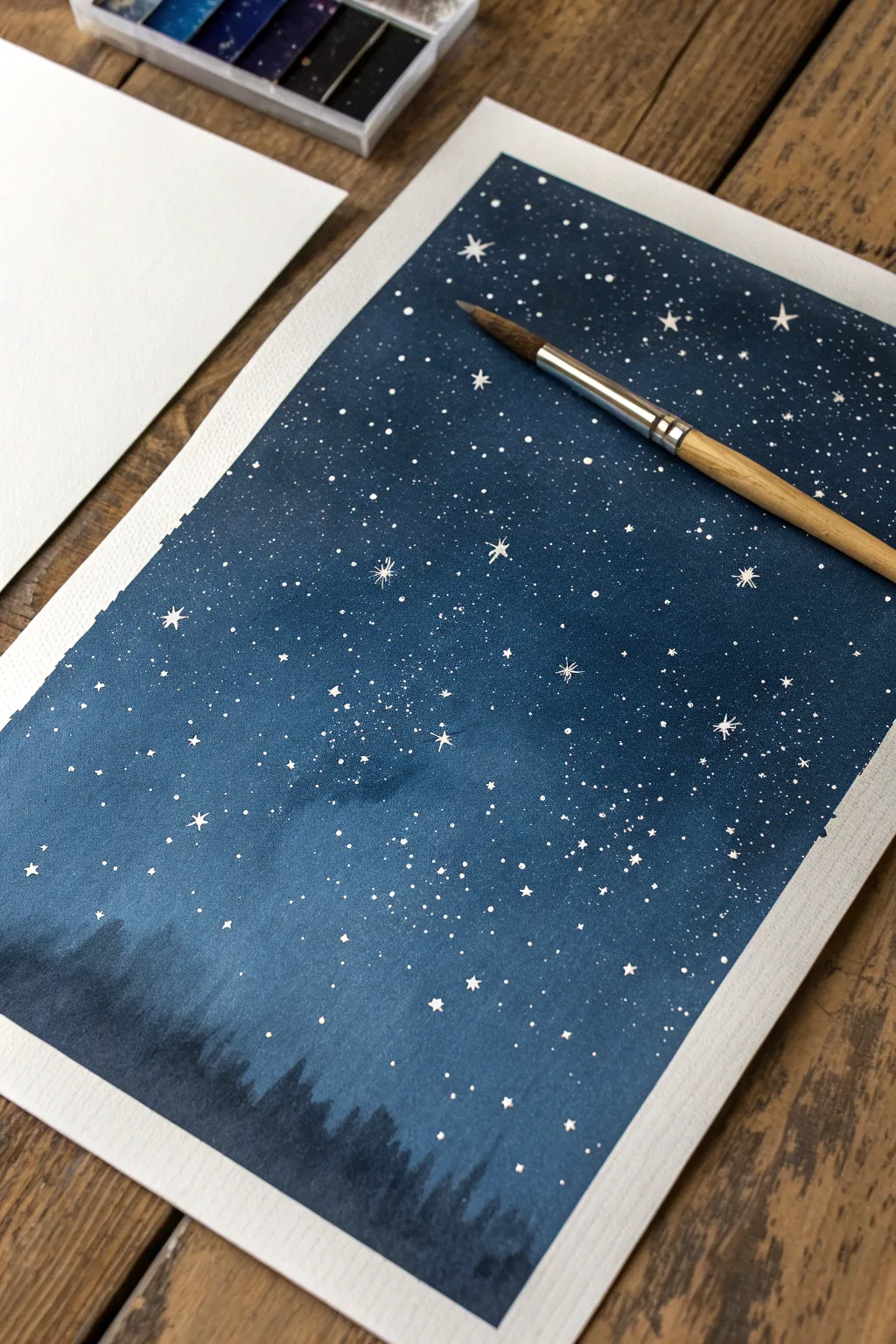 Cosmic star splatter on a deep navy to black gradient, a bold acrylic background to try tonight