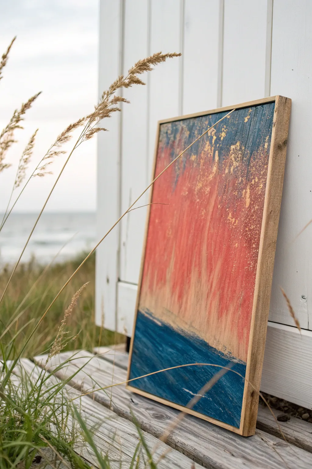 Close-up sgraffito texture with crisp scratched highlights for hair, grass, and shimmering water