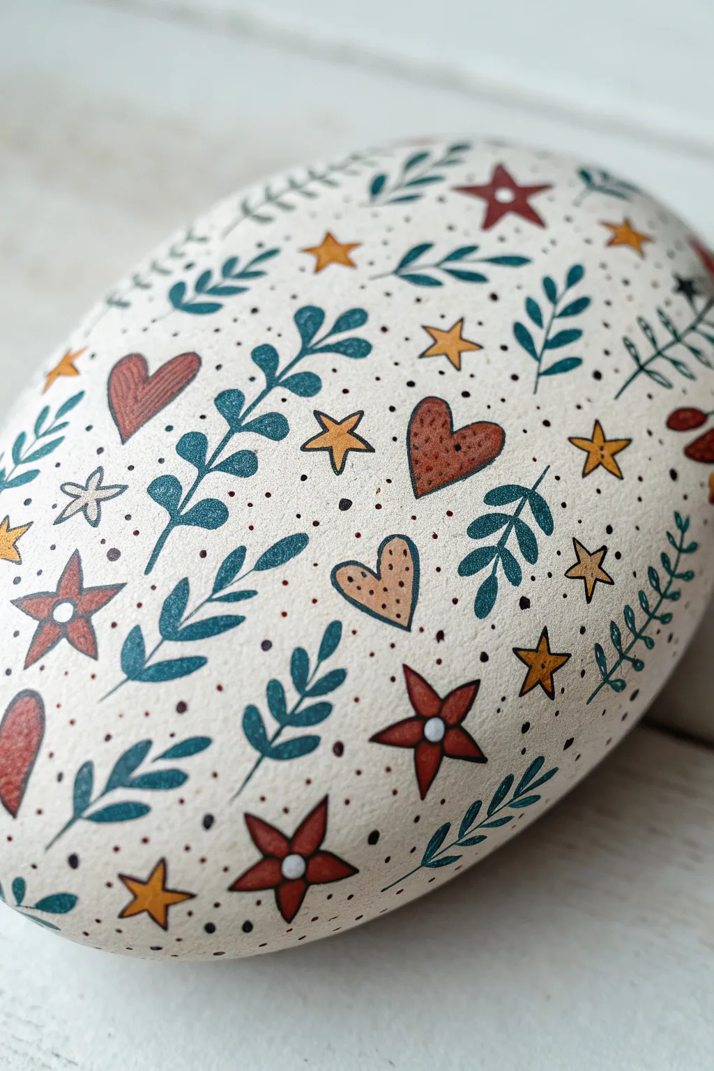 Micro doodle rock with tiny icons in bold boho hues, clean Scandinavian styling and crisp contrast.