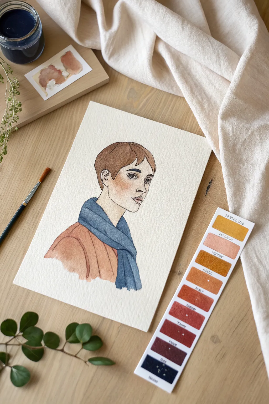 Limited-palette character art: 5 colors, bold mood, and matching swatch chips beside it.