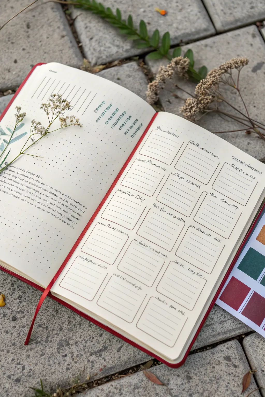 Minimal dictionary-style feeling spread for your art journal with bold color blocks and boho collage