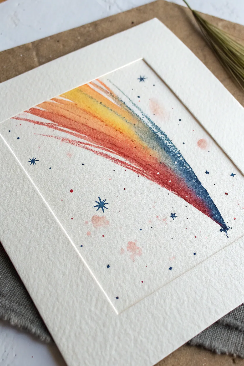 Bold comet drawing idea: glowing head, flowing tail, and subtle star particles in minimalist style