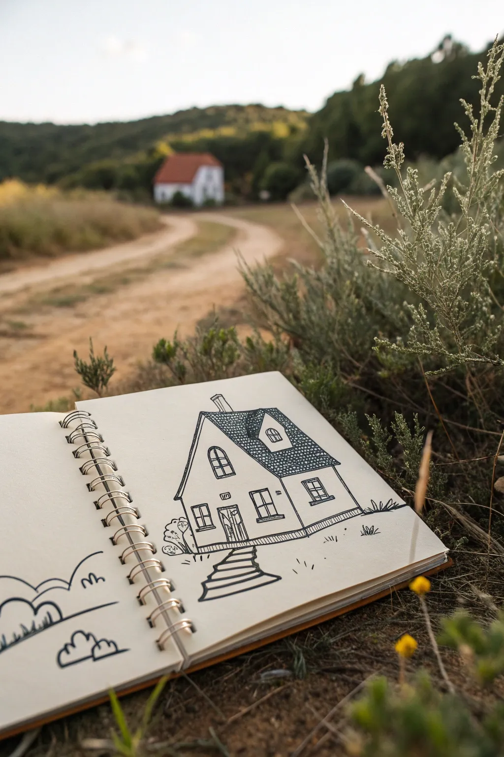 Cozy house doodle inspiration: simple windows, rooflines, and a tiny path in bold cozy tones