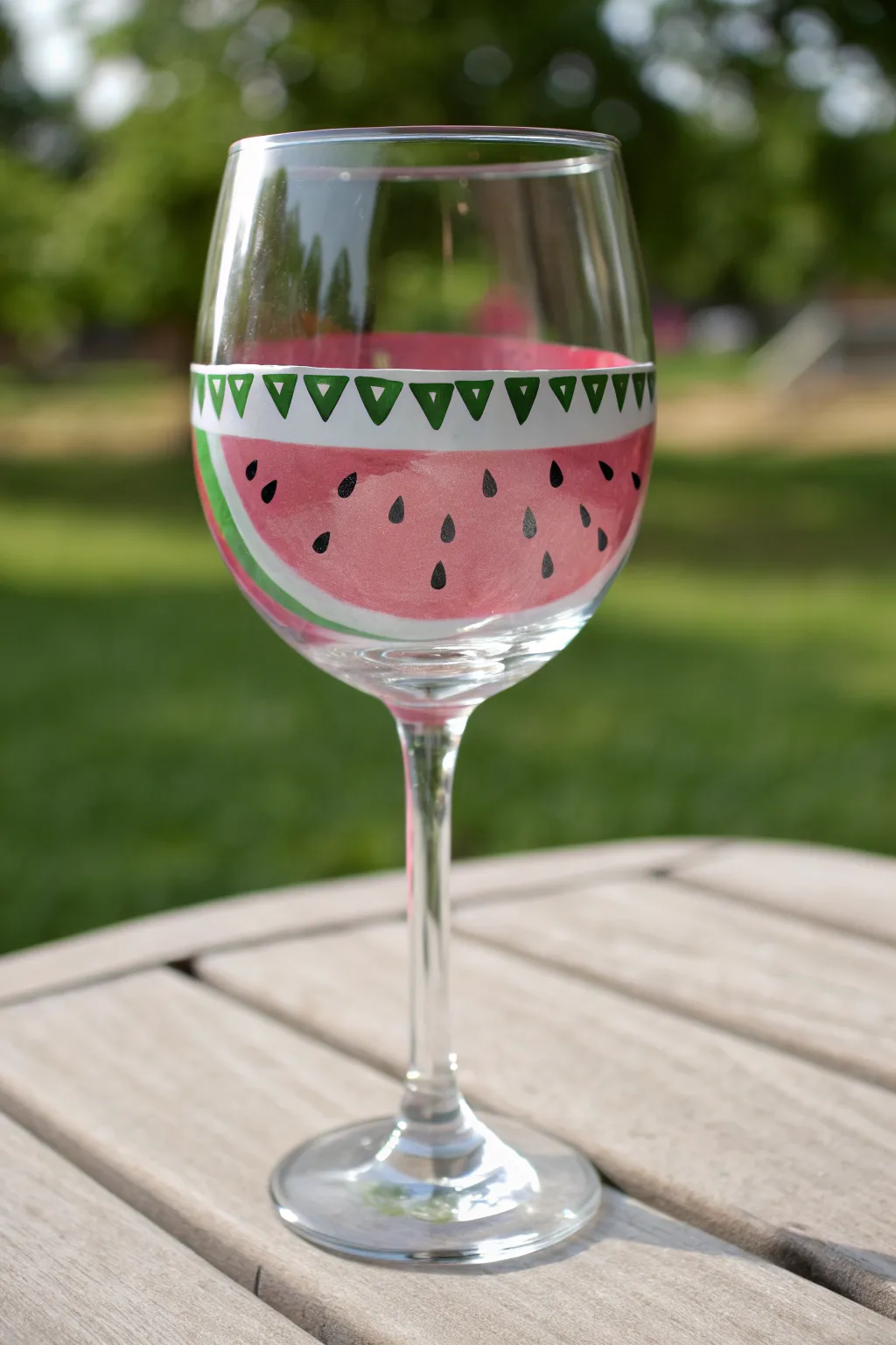 Paint a cheerful watermelon wedge border on a wine glass for an easy summer DIY.