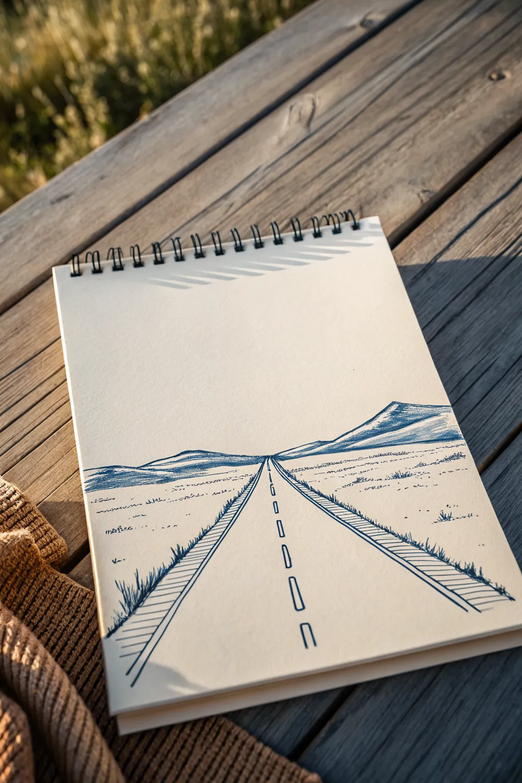 One-point road drawing: bold, simple lines leading to a clean horizon vanishing point