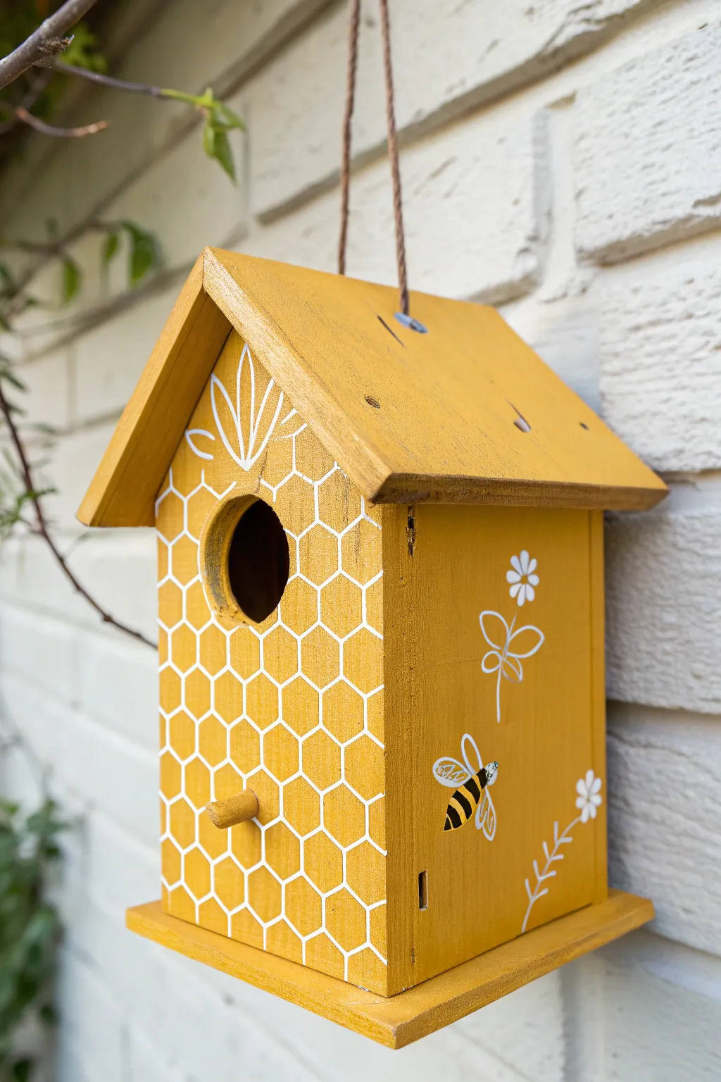 Create a buzz in your garden with this sunny, hand-painted honeycomb birdhouse design.