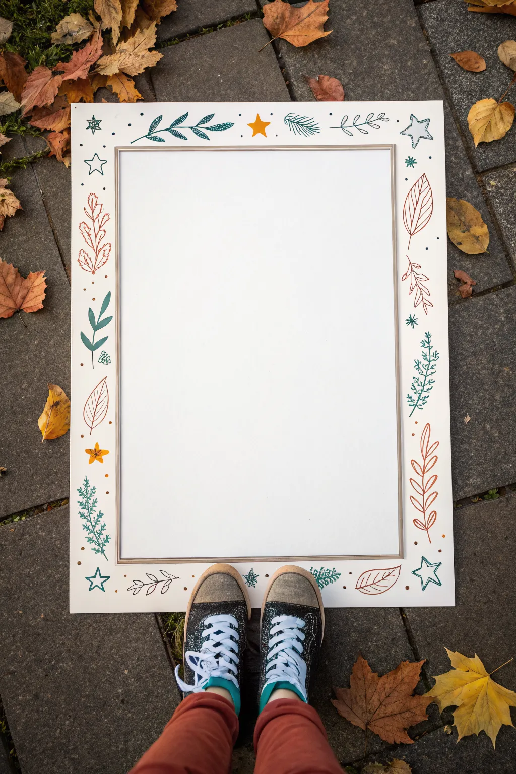 Airy poster border idea: tiny corner doodles only, leaving the center clean for a modern minimalist look