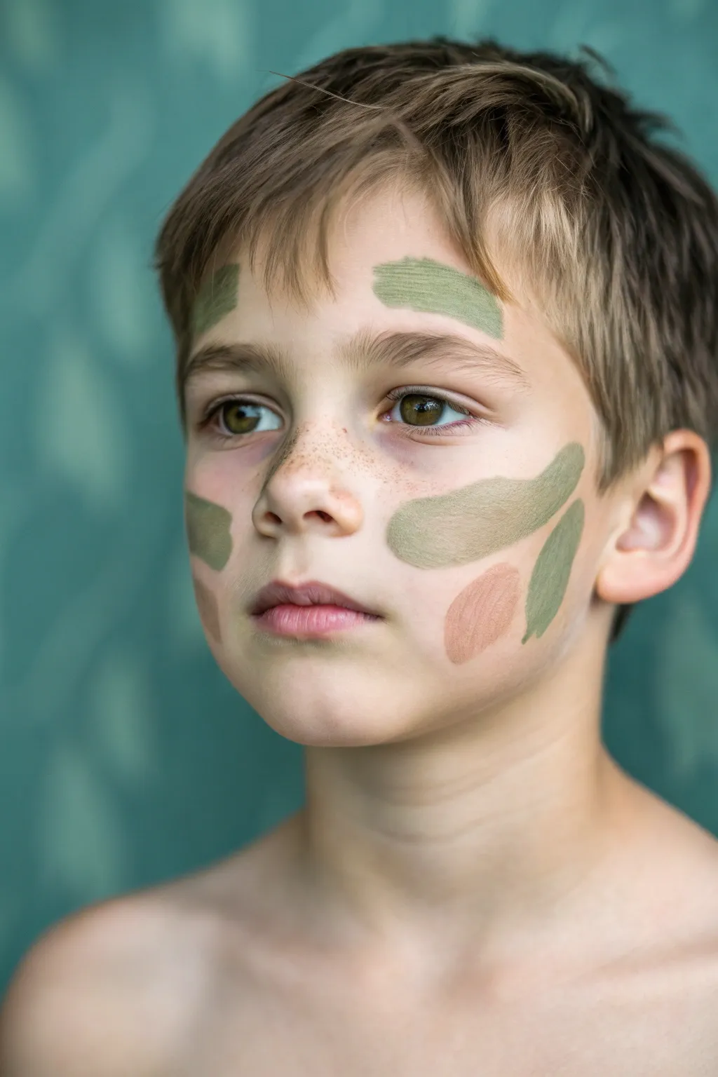 Camouflage camo cheeks in three muted tones, clean eyes, wearable and fun for boys.