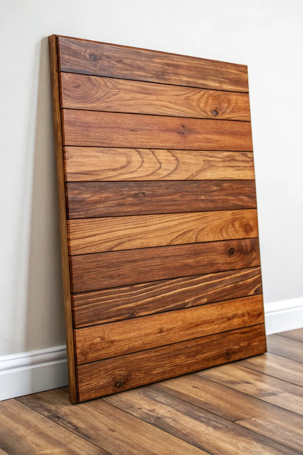 Warm woodgrain illusion in layered browns, minimalist canvas art for cozy boho spaces