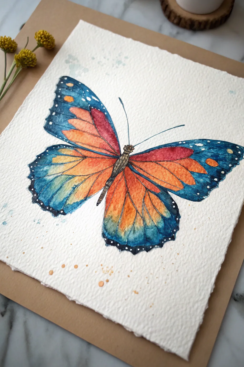 Two butterflies intersect with glazed transparent wings, creating luminous blended colors.