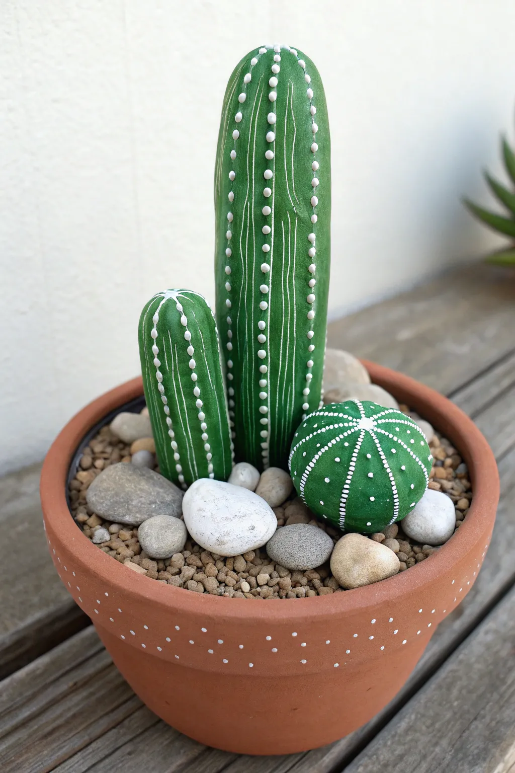 DIY saguaro rock cactus: bold stripes and spines, minimalist boho look for your desk.