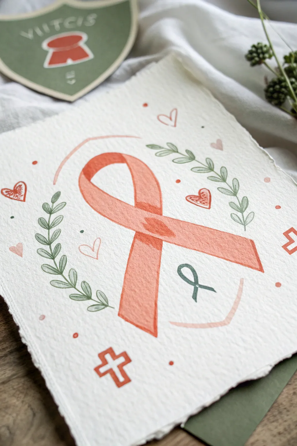 Draw a ribbon protected by a calm shield, with tiny care symbols to honor strength and support.