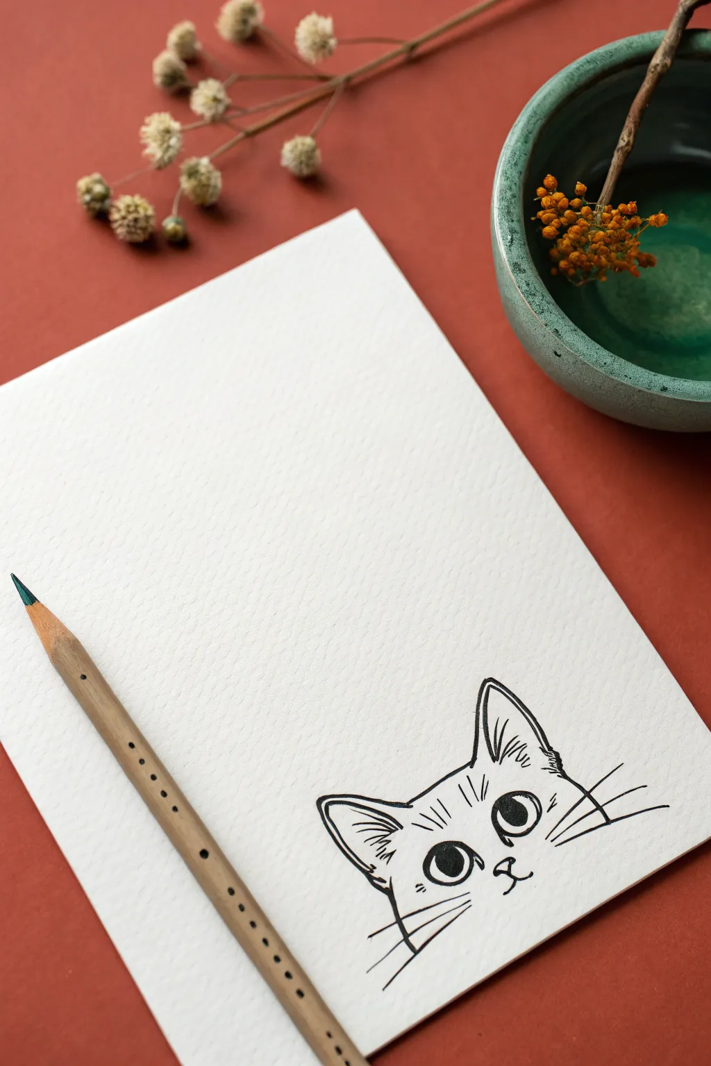 Add a playful peeking cat to your sketchbook with these simple minimalist lines.