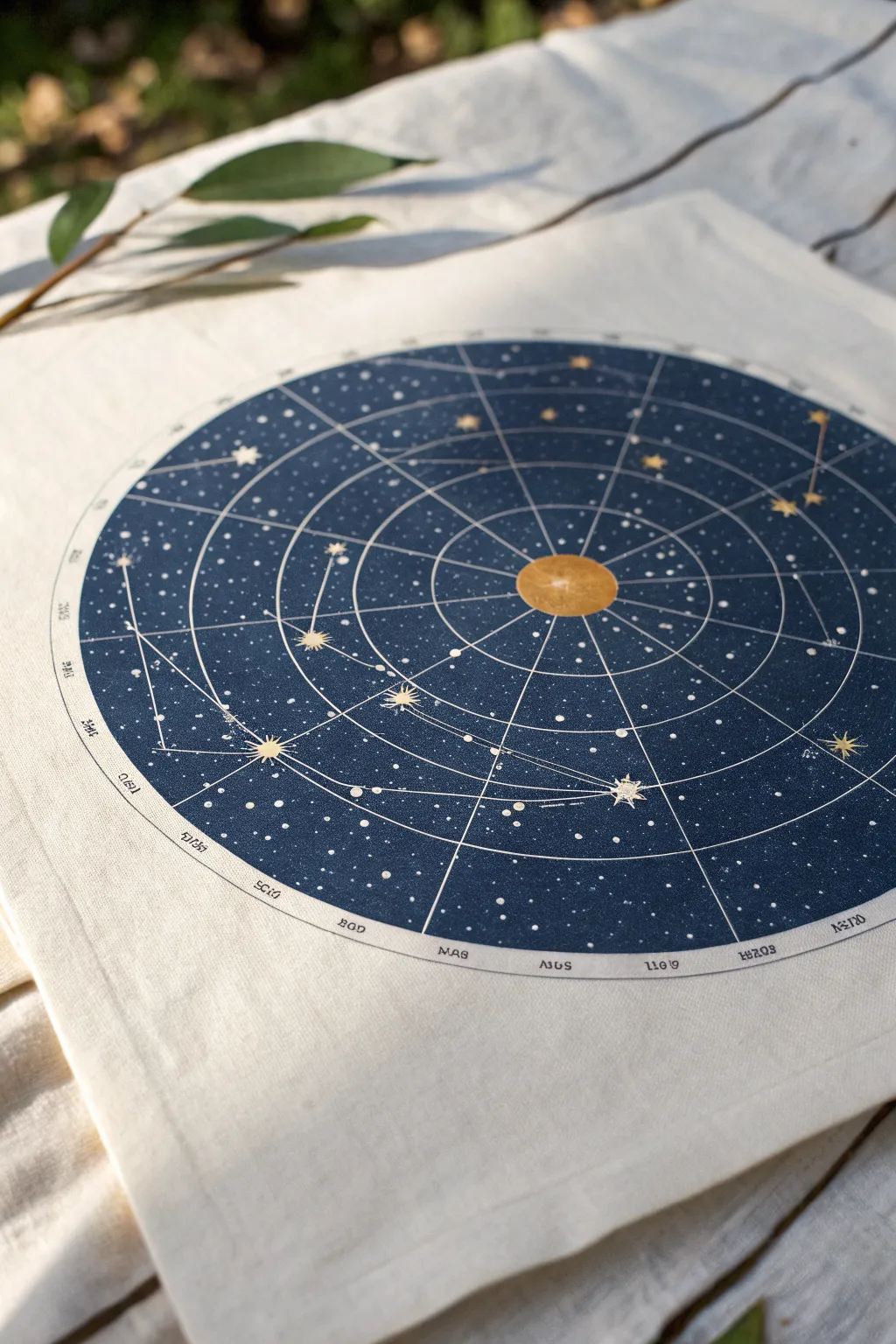 Minimal circular star map with one golden focal star, perfect for celestial art inspiration