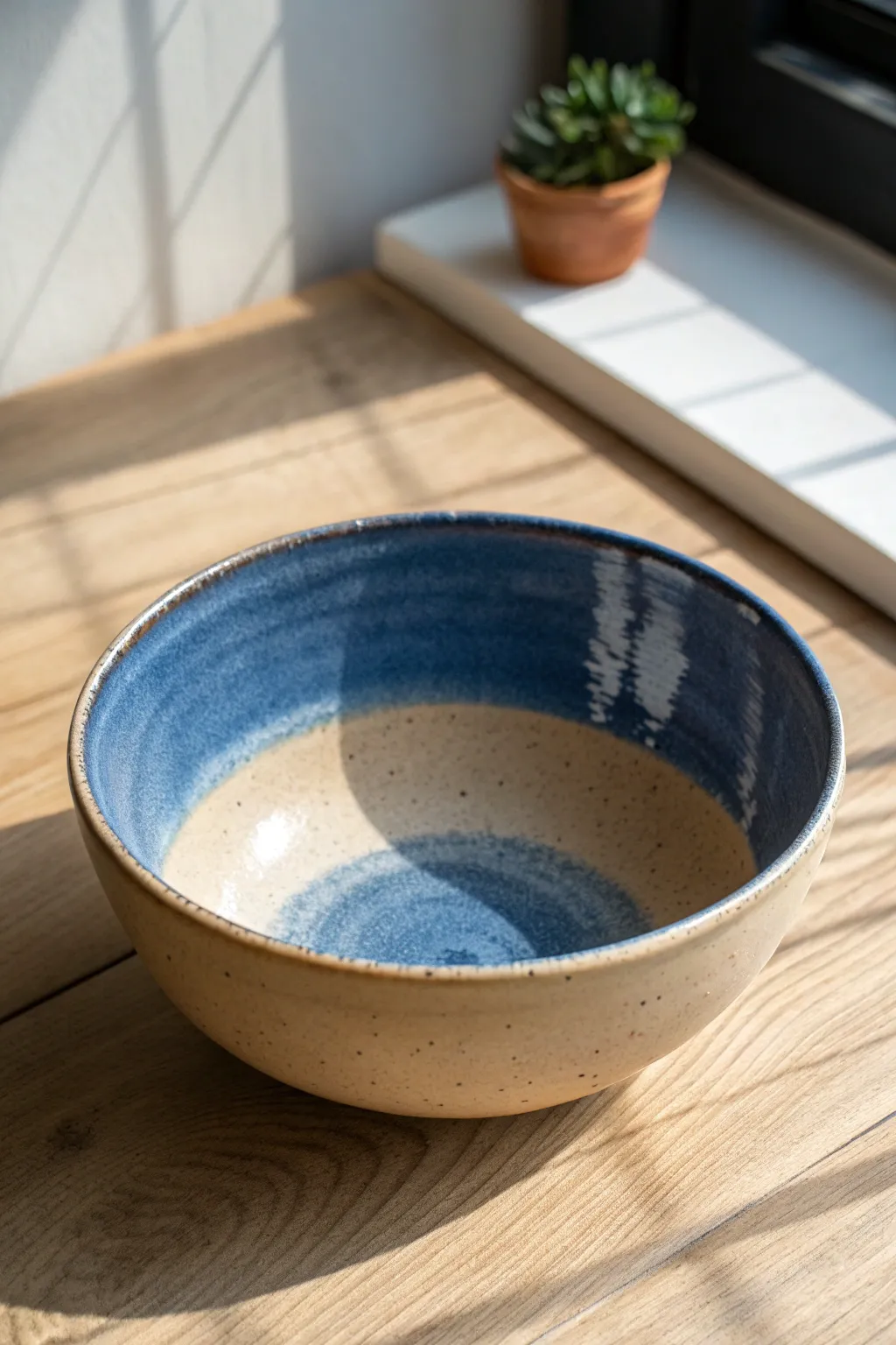 Soft ombre bowl painting idea: deep indigo rim melting into a warm, creamy base in daylight