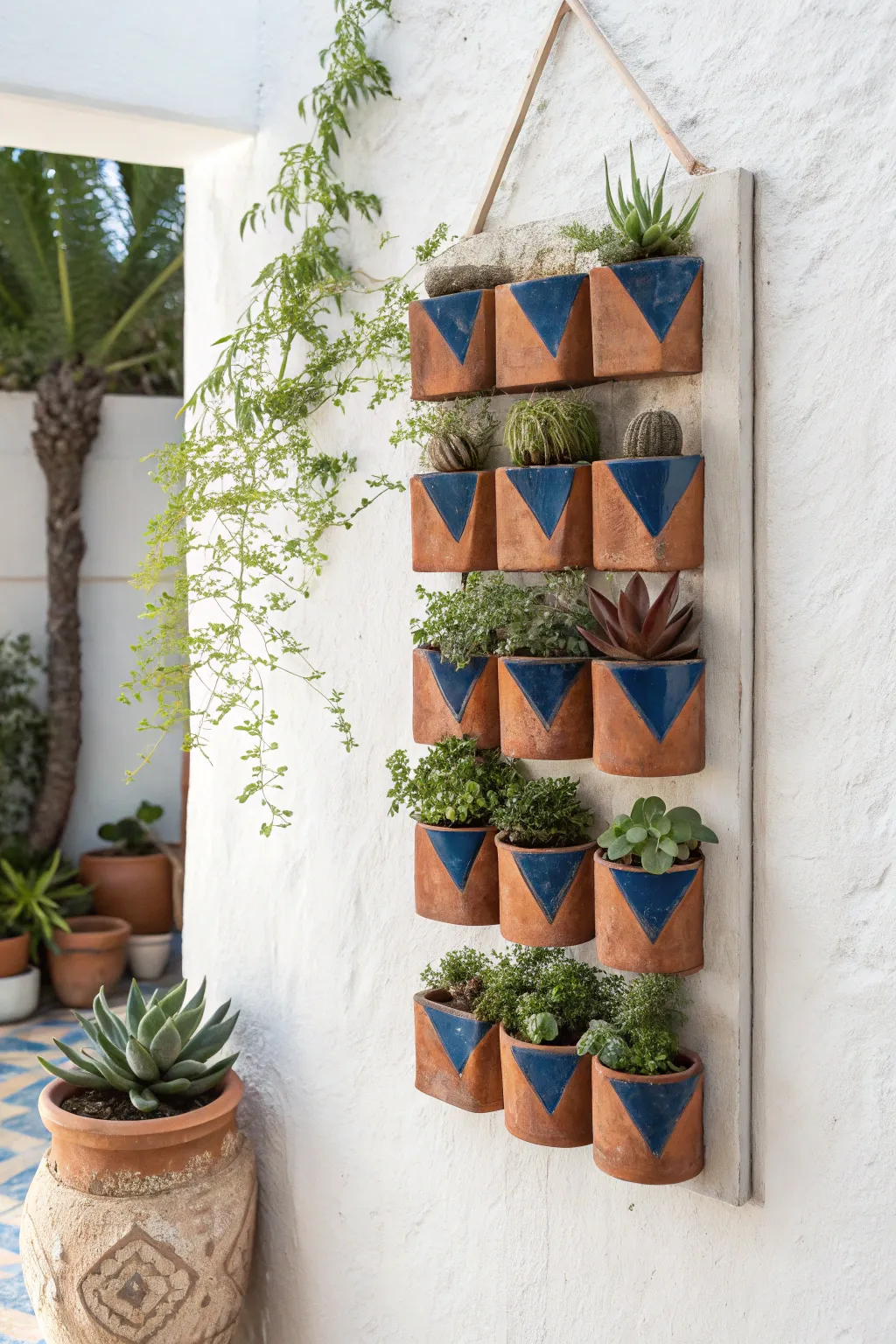 Ceramic pocket planters turn your wall into living art with lush trailing greens and texture.