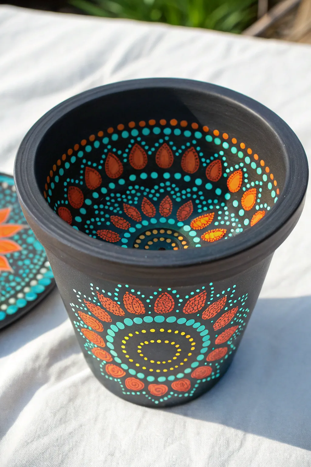 Transform your plant pots with these mesmerizing and colorful mandala dot patterns.