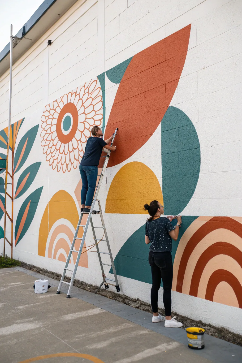 Limited palette, many styles, one harmonious mural-in-progress for your next group art day.