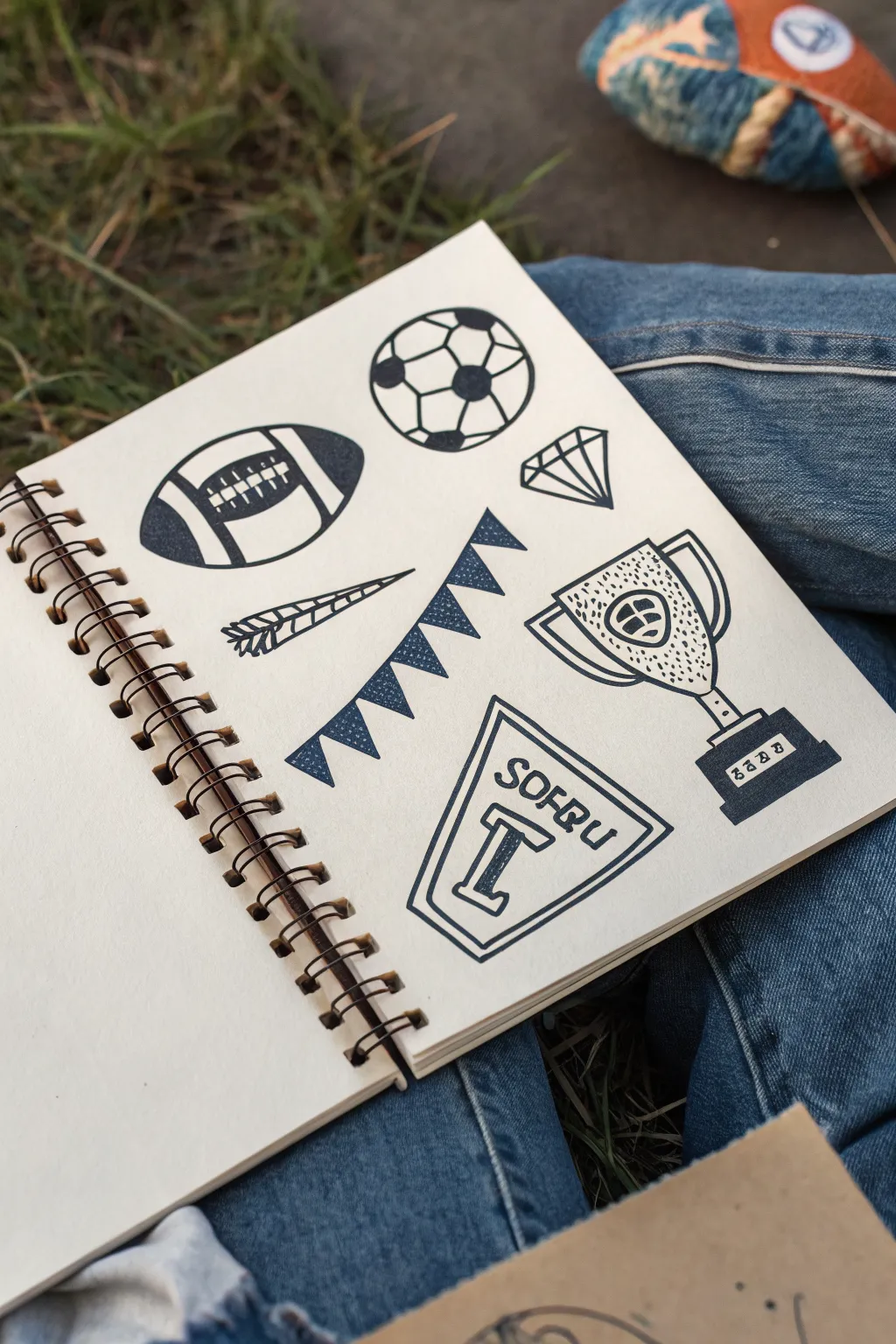 Minimalist college spirit sketchbook art with bold outlines and boho color pops, easy to recreate