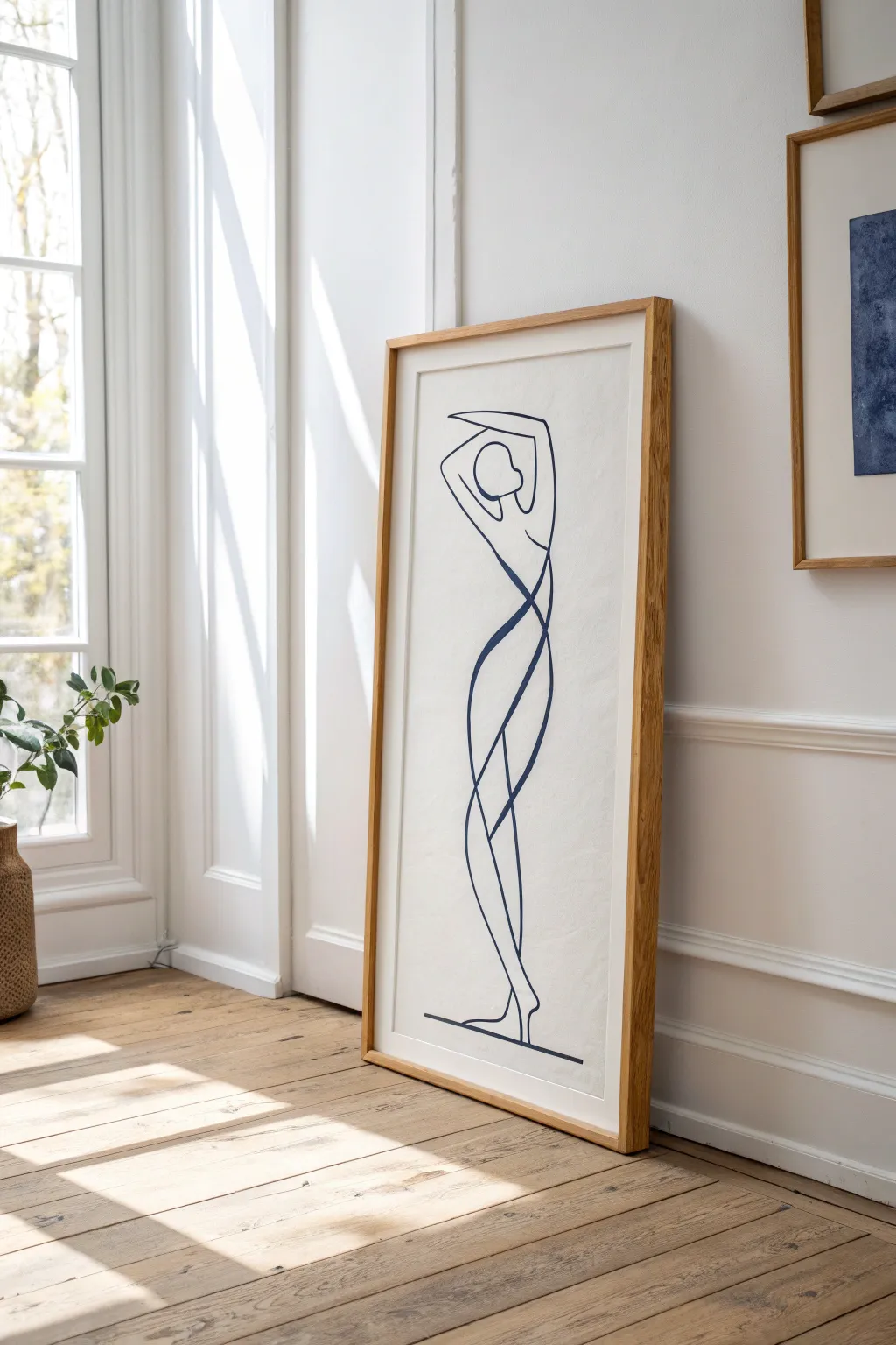 Single-line figure art with airy negative space for a clean, modern gallery vibe