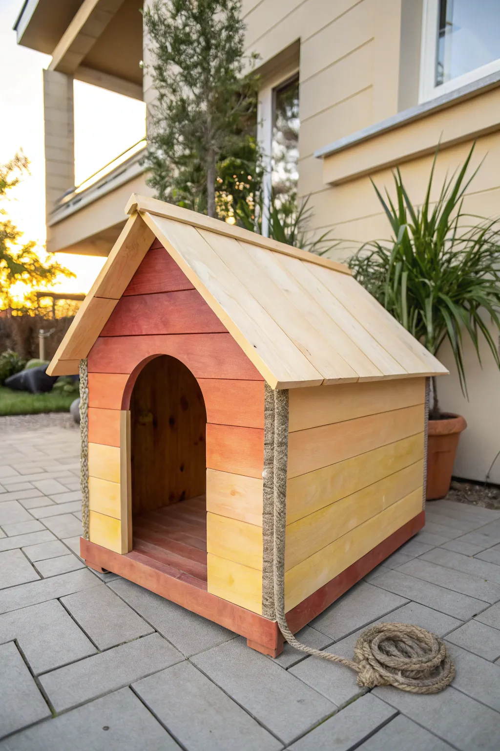 Sunny ombre dog house: a bold base-to-roof fade that effortlessly brightens a cozy yard.