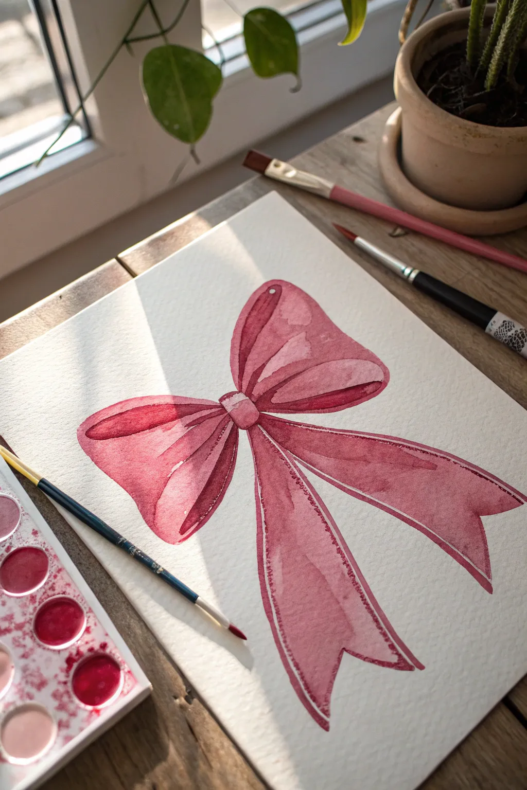 Simple ribbon bow icon on soft pink—cute, minimal, and perfect for an easy aesthetic painting.