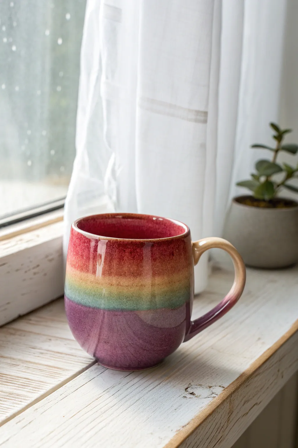 Happy rainbow ombre mug inspiration with soft window light and clean minimalist styling
