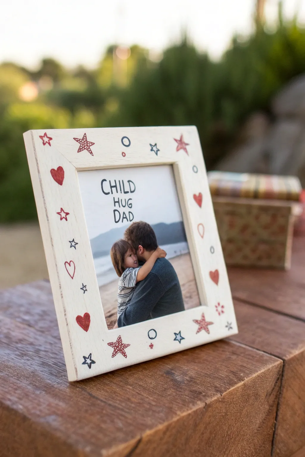 DIY painted photo-frame border with tiny icons, a sweet memory-filled birthday gift for Dad