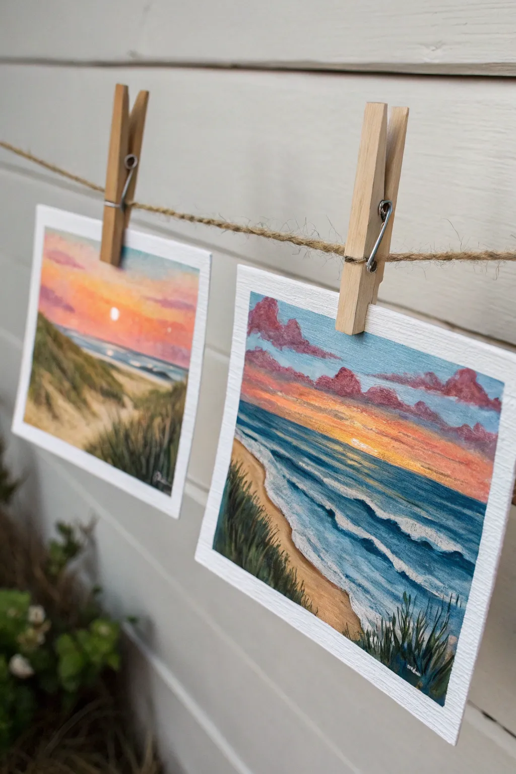 Two matching mini travel postcards to paint together, a simple couples keepsake for date night.