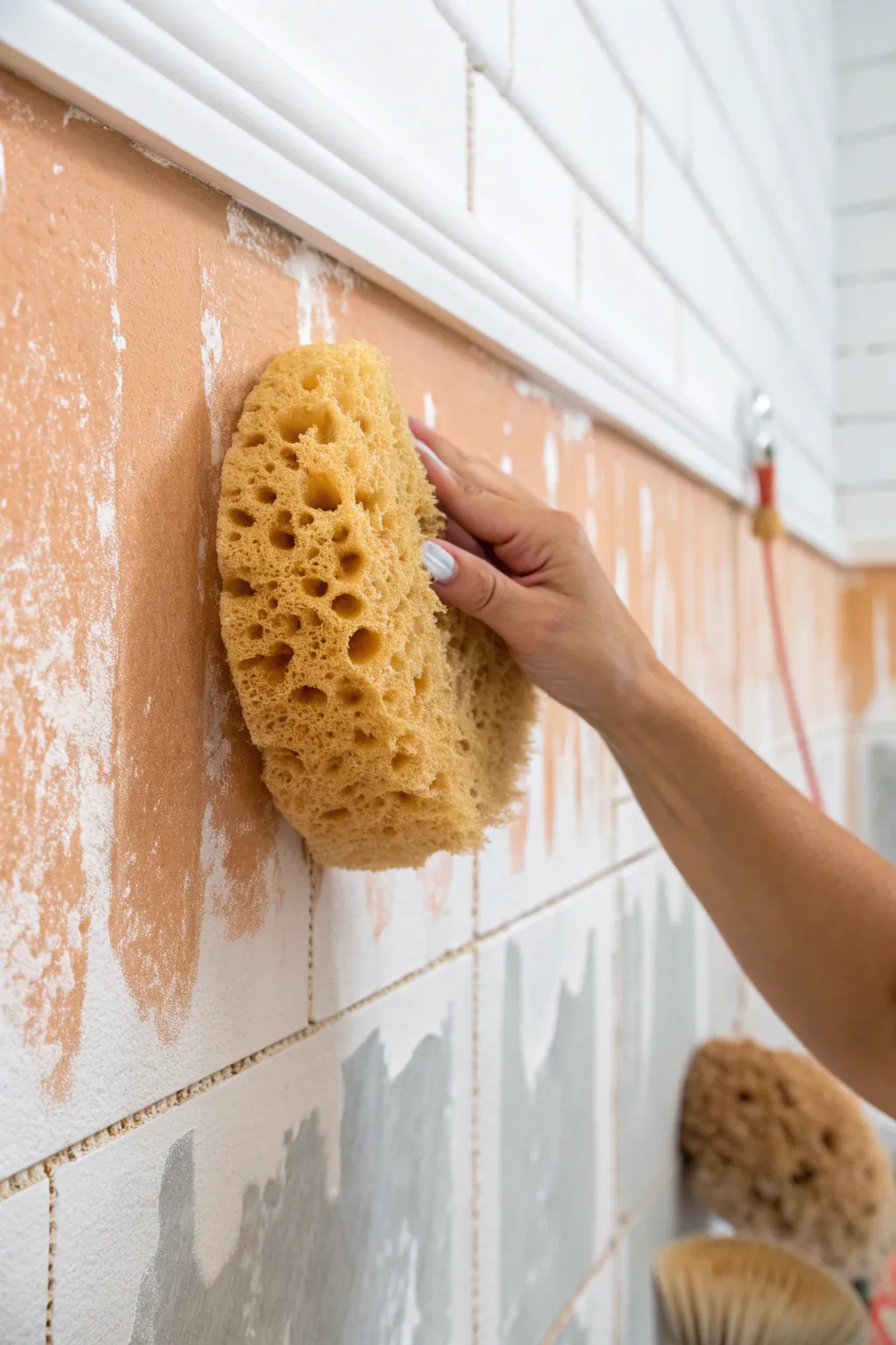 Sponged mottled wall finish in terracotta and cream, soft depth with clean Scandinavian calm