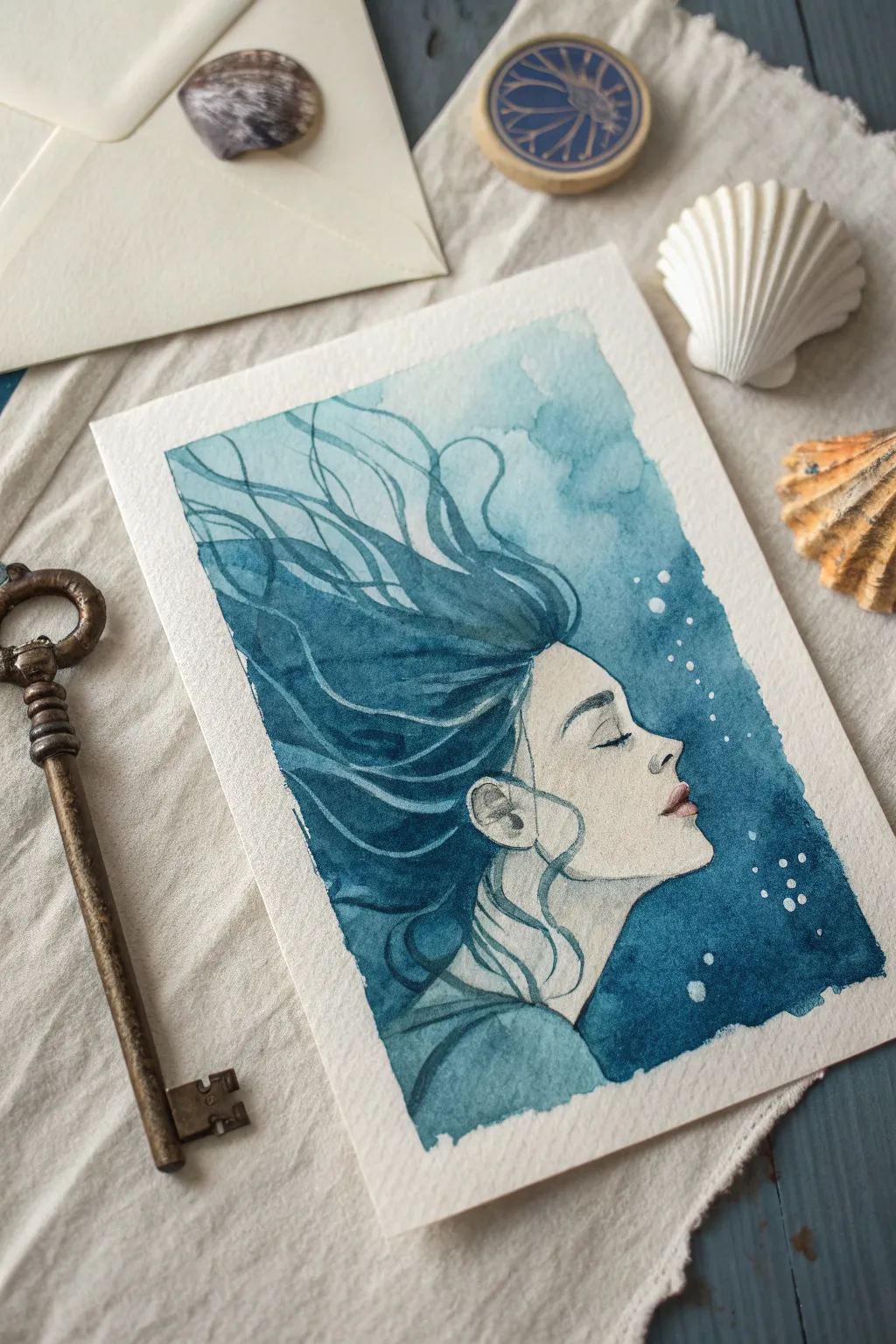 Dreamy underwater keepsakes in bold blues, a minimalist boho painting idea to try