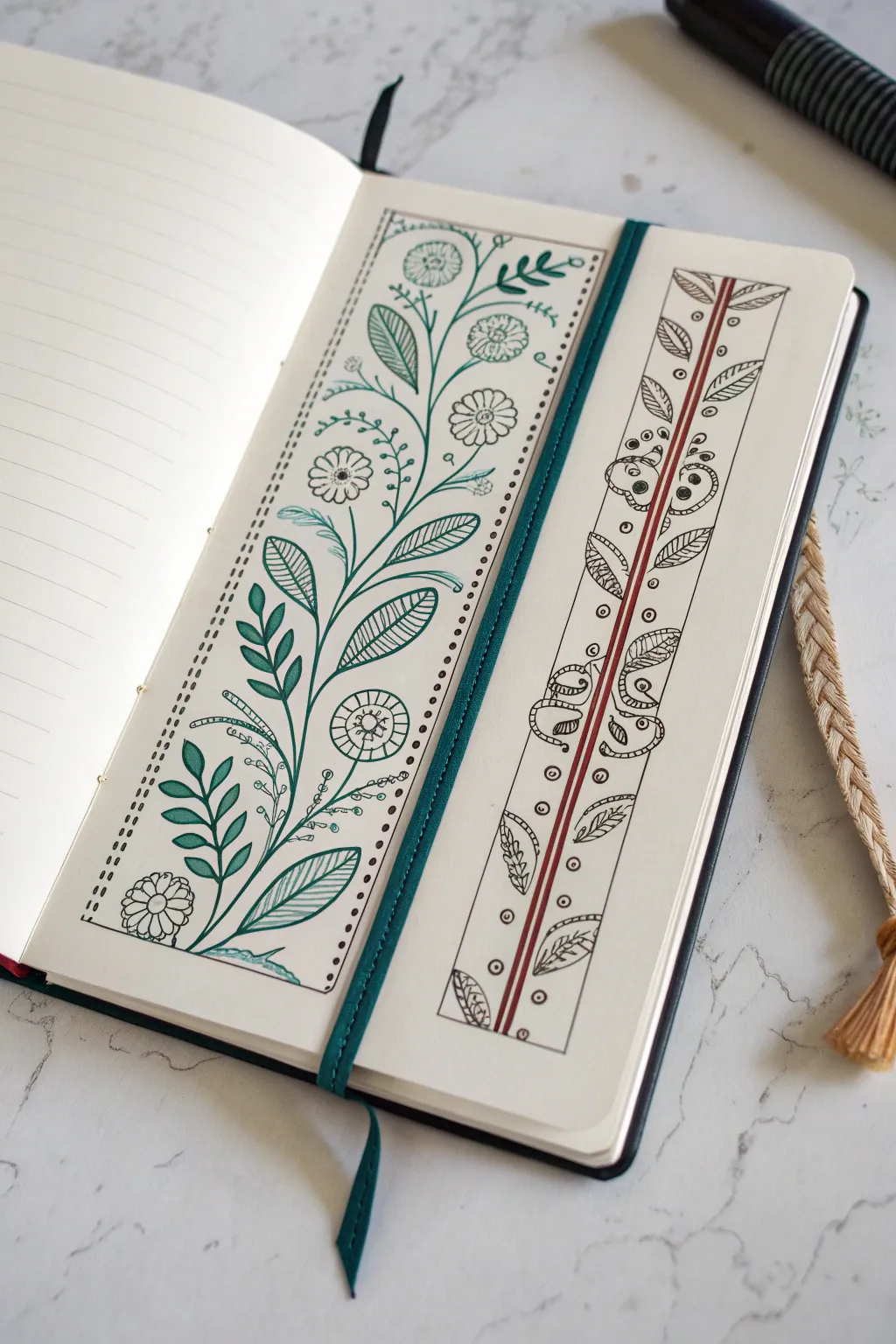 Three bookmark-style vertical panels with flowing patterns and bold minimalist boho color