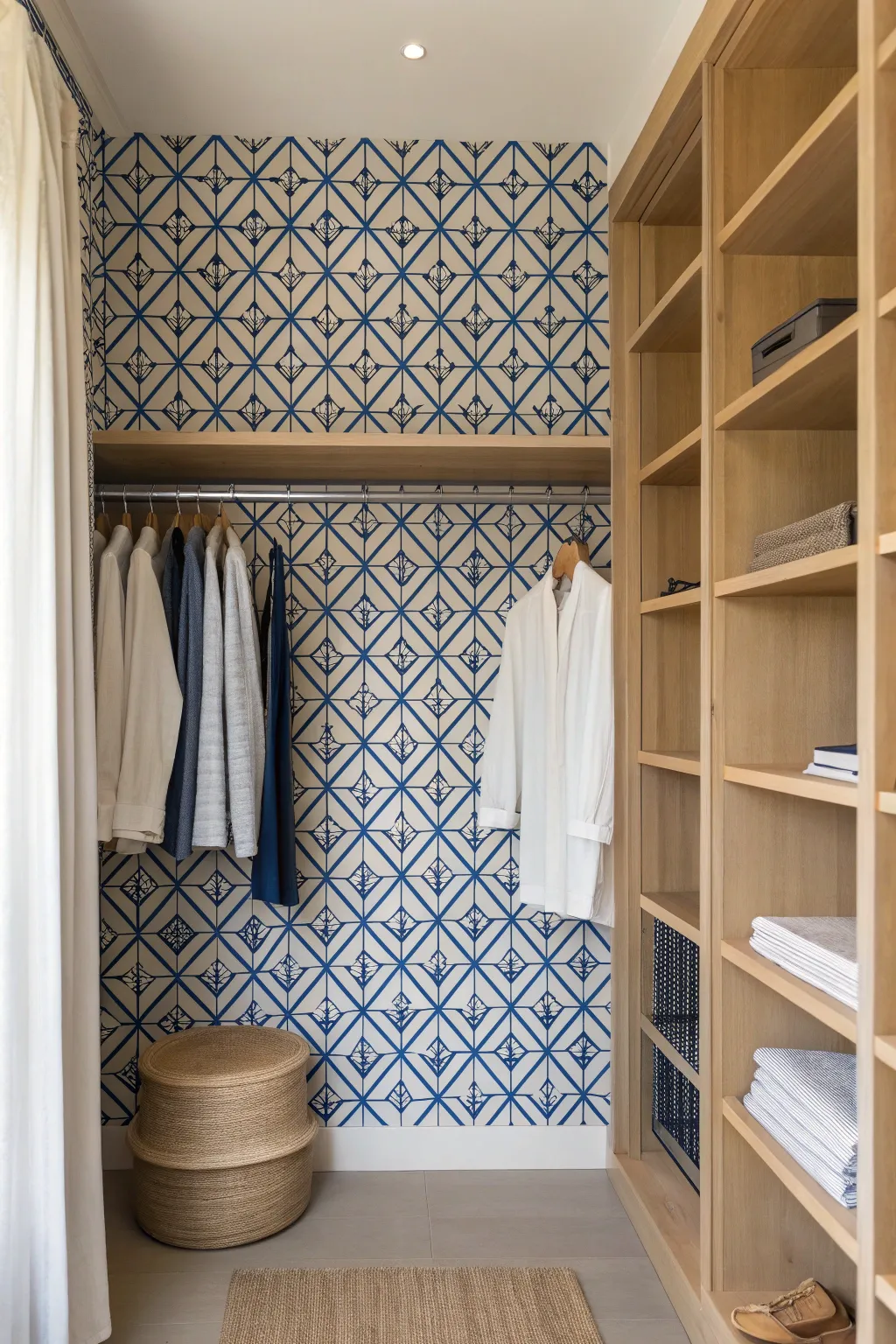 Two-tone stencil magic transforms a closet wall into a chic, handcrafted focal point