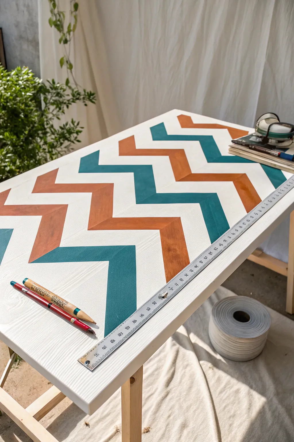 Instant energy: a bold two-tone chevron desk top with crisp lines and minimalist styling