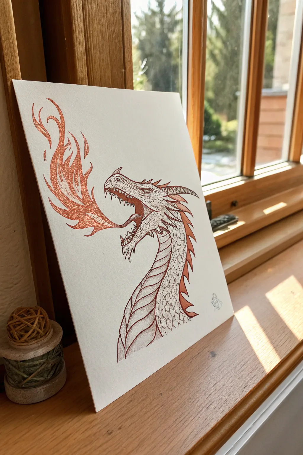 Minimal dragon head line art with bold flame and elegant smoke curls for your next drawing idea