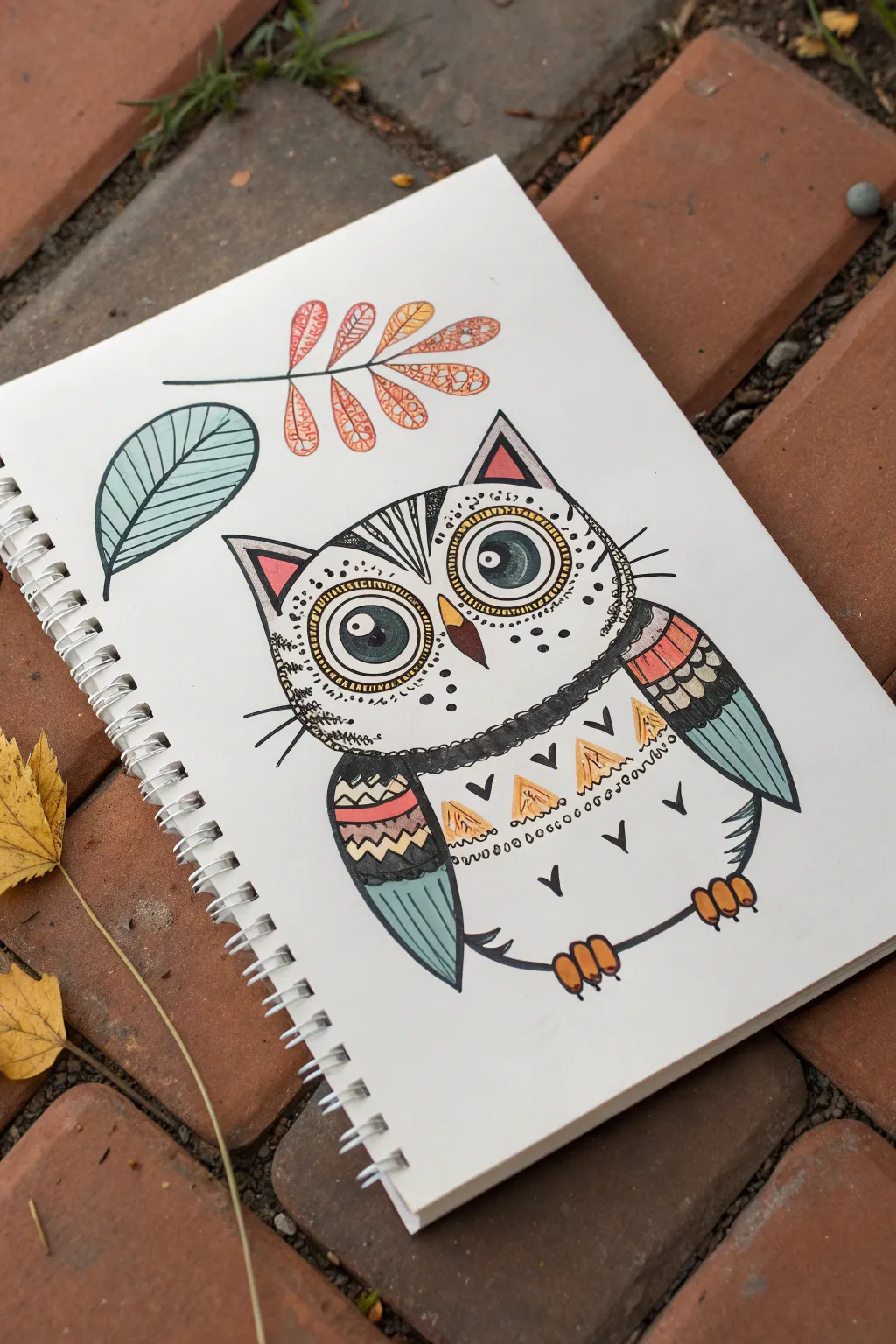 Whimsical owl-cat mashup sketch with bold watercolor pops, perfect for creative tween drawing ideas