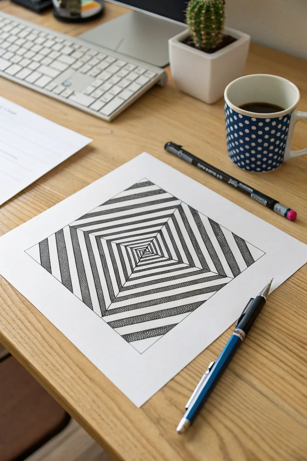Op art ripple dots tunnel illusion, a bold yet simple drawing idea for art class symmetry practice