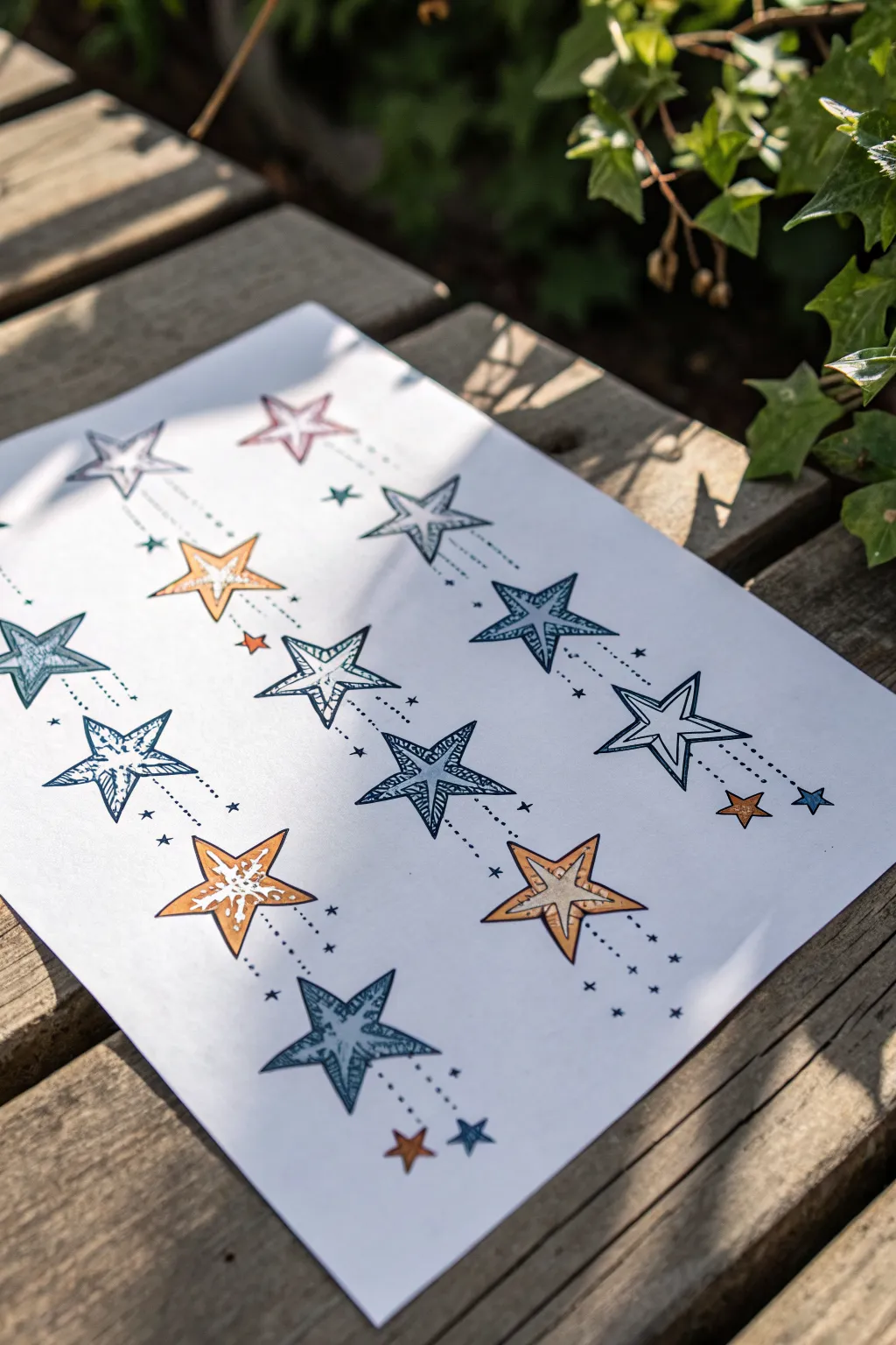 Bold dripping stars and sparkles on a clean white sheet, styled like a minimalist sticker set