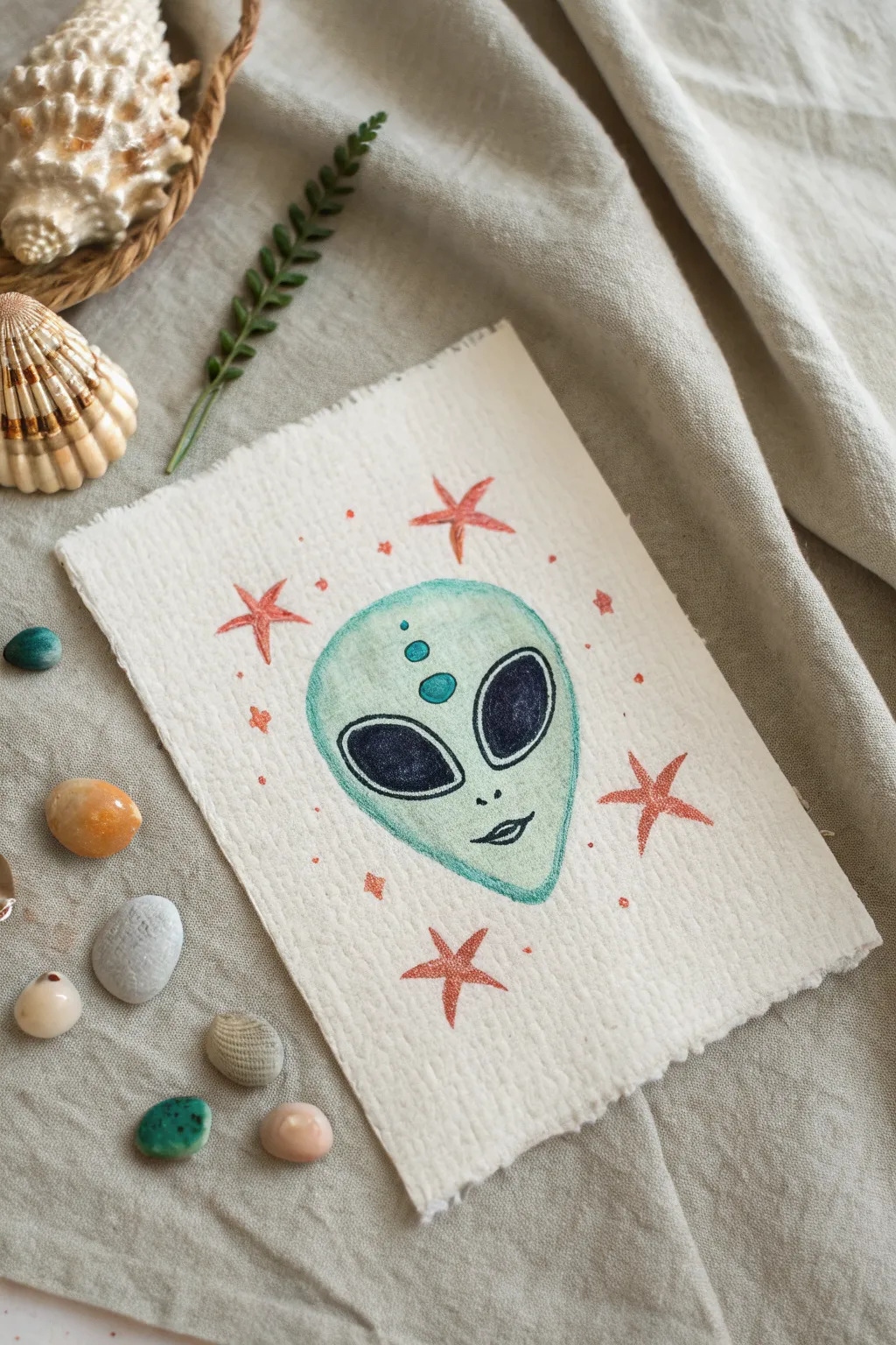 Sweet alien portrait idea: simple color blocks, big oval eyes, and bold contrast anyone can paint