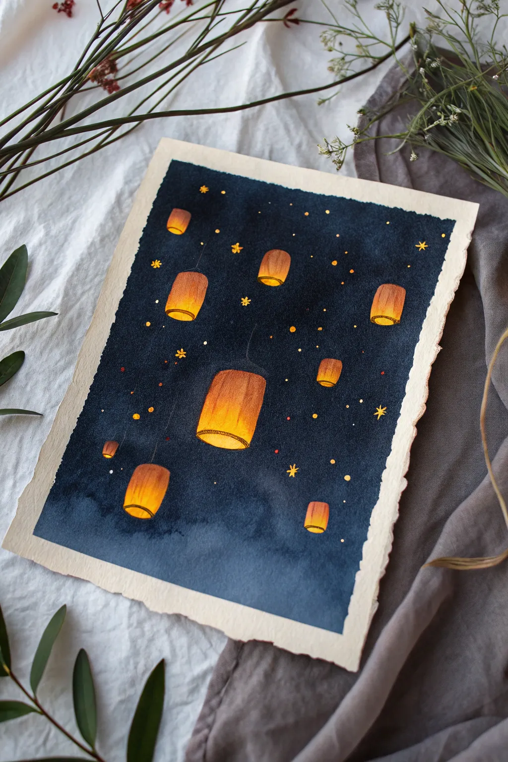 Create glowing lanterns on a deep night wash for a beginner-friendly dark painting that feels magical