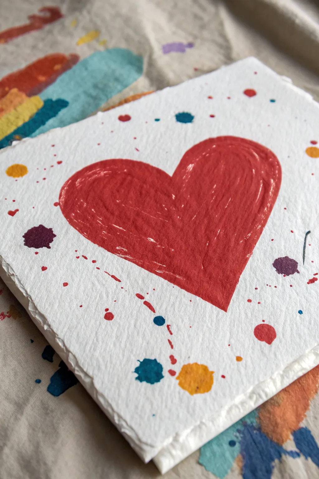 Bold red heart with a playful splatter halo, minimalist yet rebellious for an easy art idea.