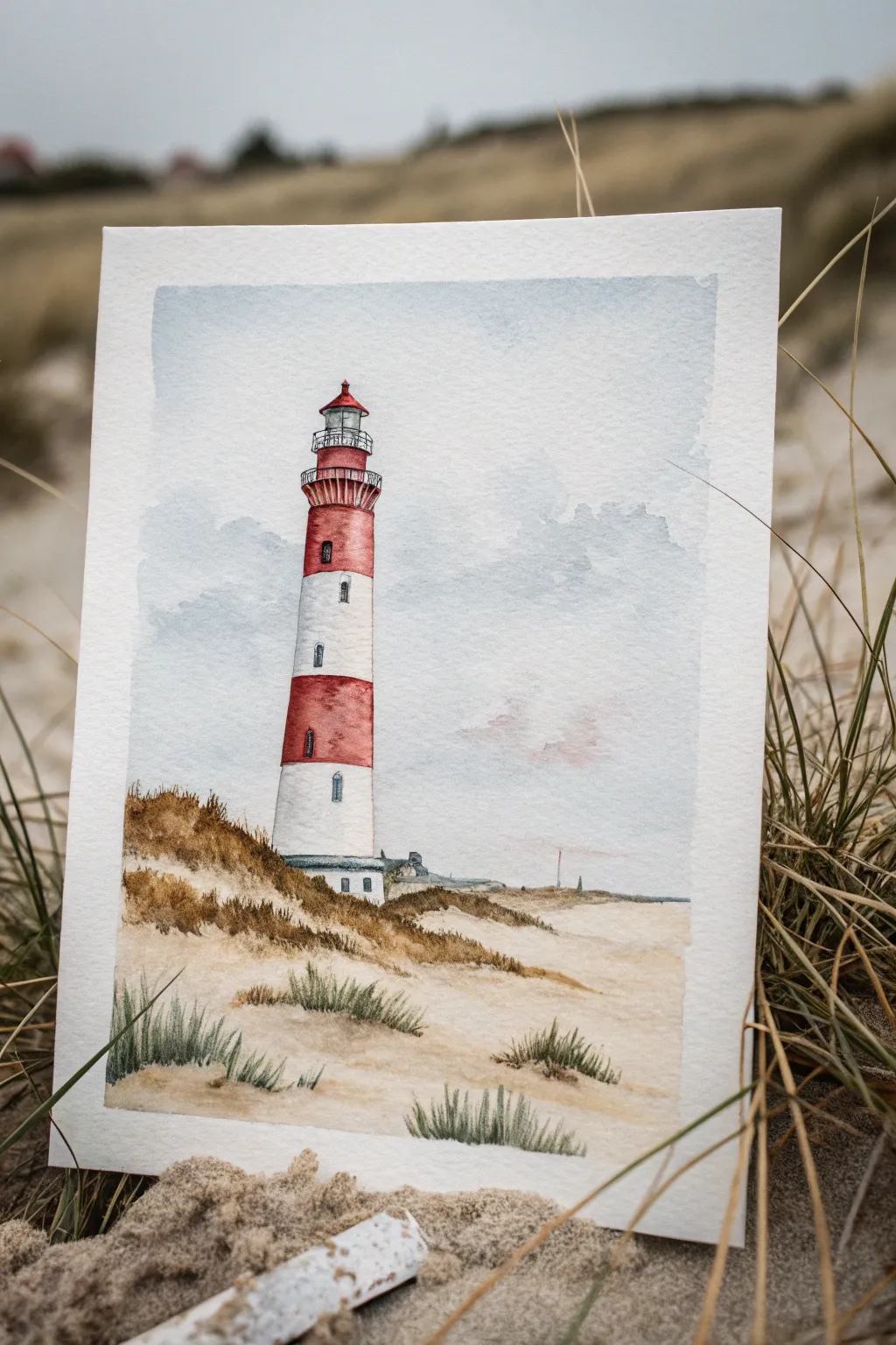 Beginner lighthouse painting idea with simple sea grass foreground and bold minimalist contrast