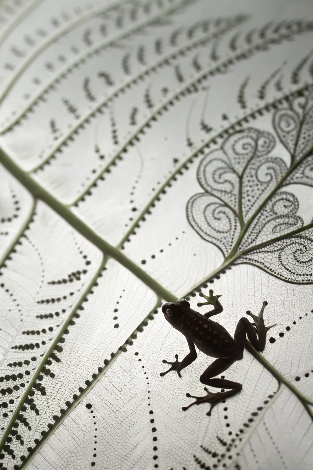 Minimalist zentangle rainforest frog art with bold tropical accents and a soft jungle wash.