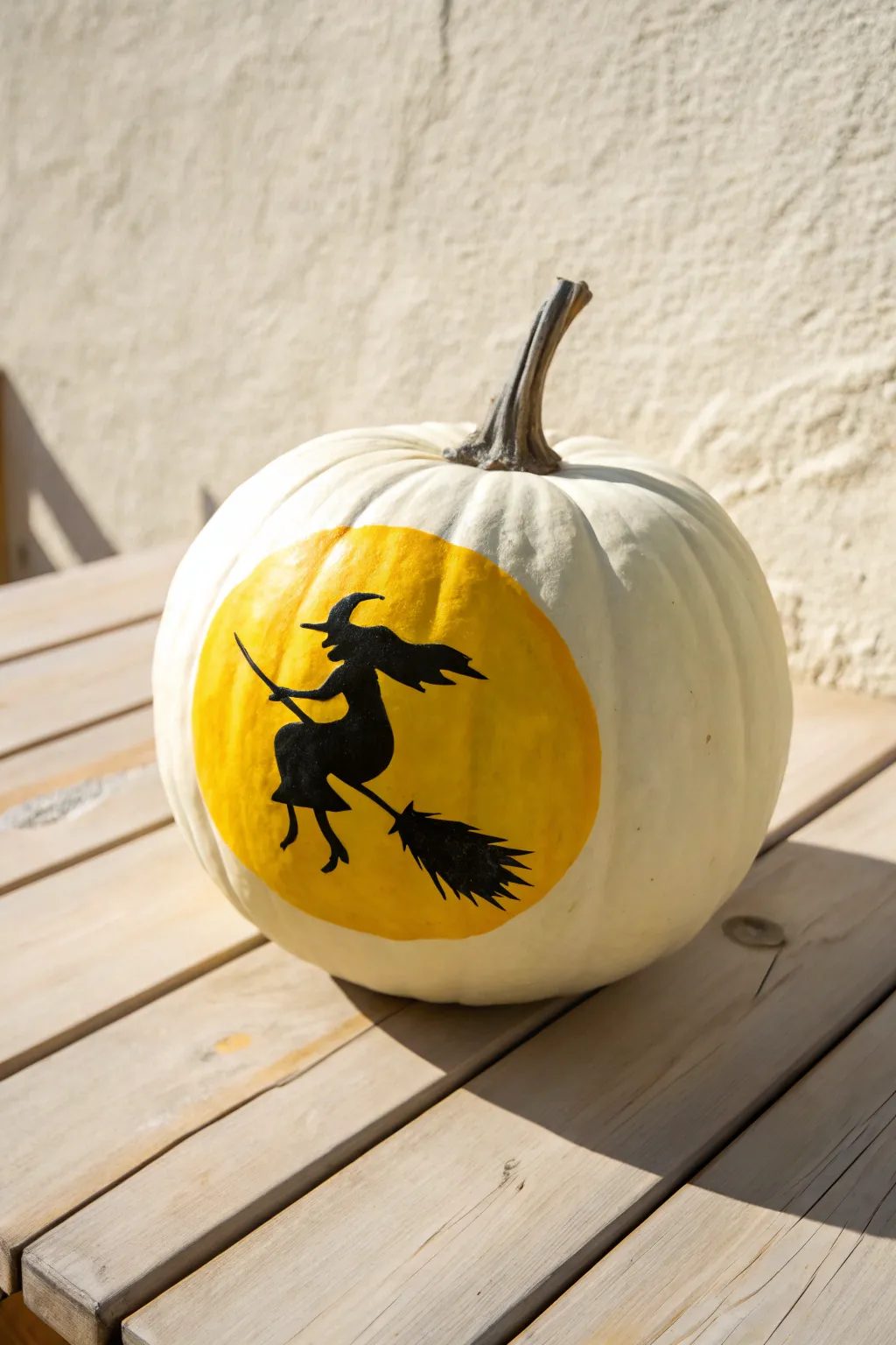 Minimalist magic! 🧙‍♀️ Try this easy Witch Silhouette Moon painted pumpkin. Spooky & stylish.